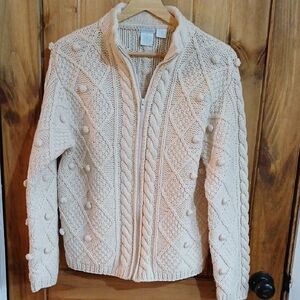 Hand Knit 100% Wool Zip Up Sweater - Medium